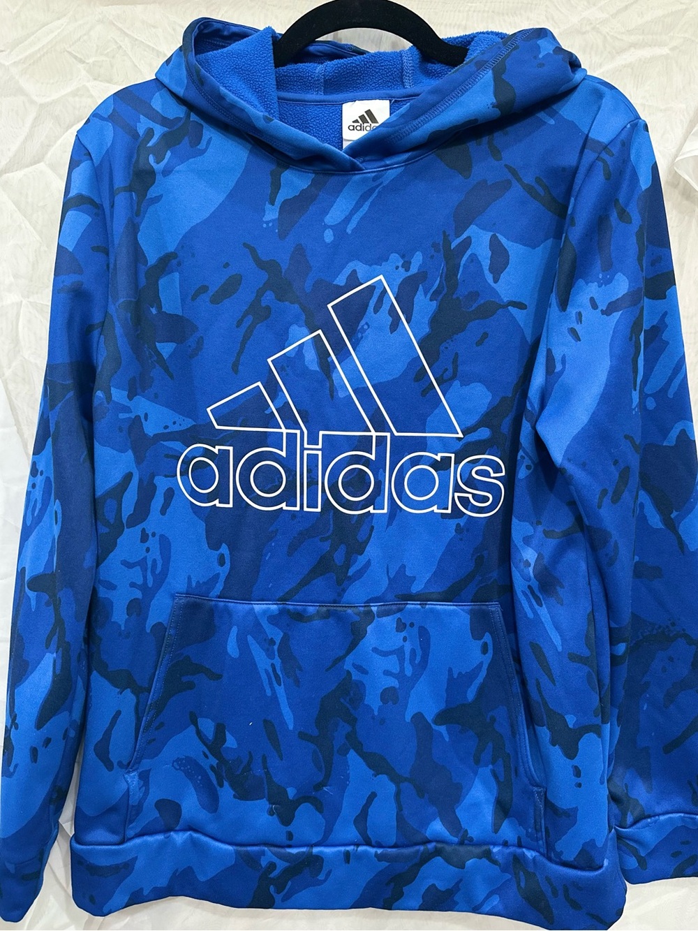adidas Blue Camouflage Logo Pullover Hoodie | Kids XL